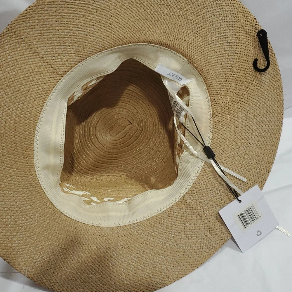 Joe's‎ jean tan cream color block braided detail straw panama style hat new